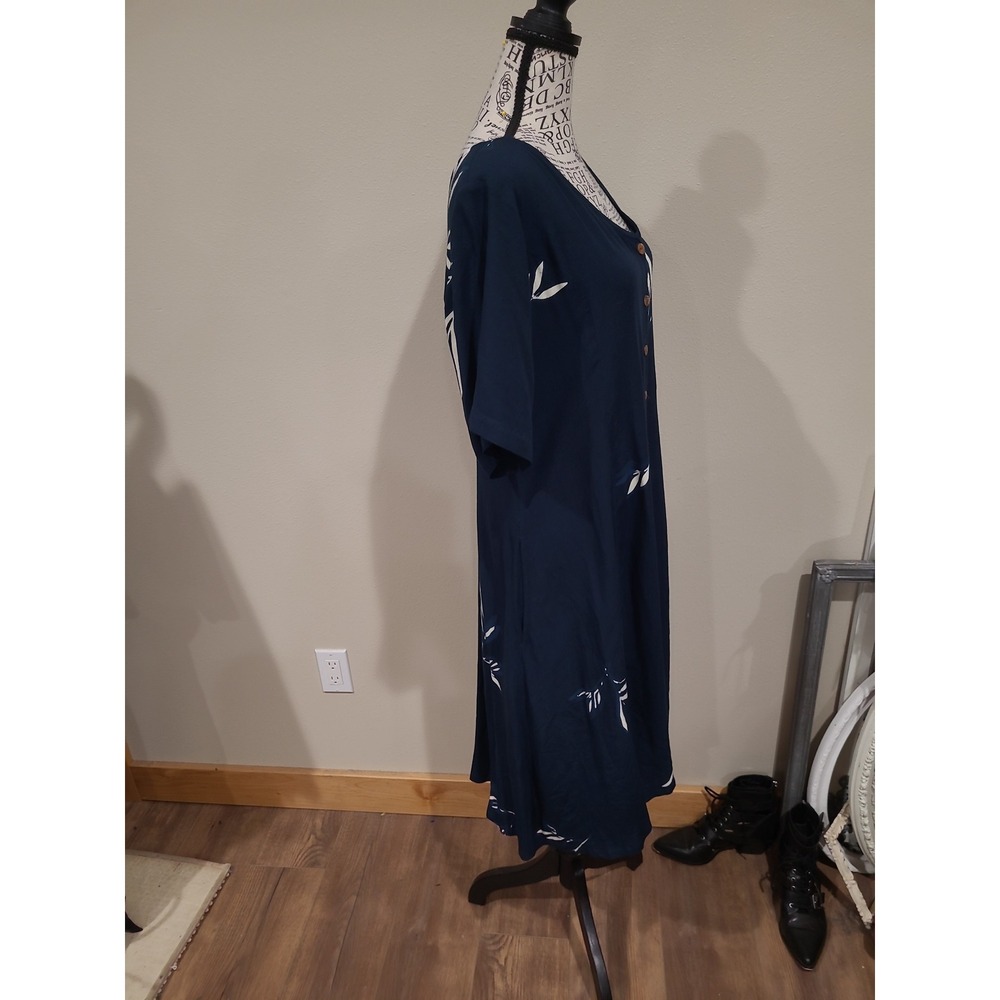 Bali Batik Women SZ LG/XL button frontMidi dress with lace back vacation coastal - Picture 3 of 12